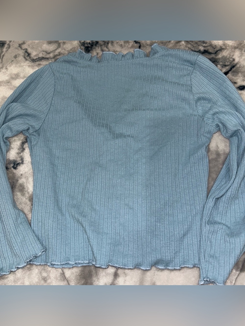 Endless Blu Light Blue Ruffle-Trim Ribbed Long Sleeve Top - Picture 2 of 3